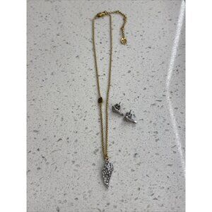 Rare Vtg Juicy Couture Angel Wings Rhinestone Necklace Set Earrings Silver Gold